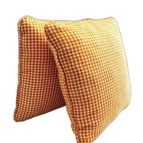 2 Houndstooth Throw Pillows with zipper covers - Orange and White - Picture 2 of 9